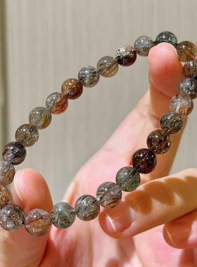 天然黑金超七水晶手串招金小颗粒冰透满发丝高品质多圈水晶手链