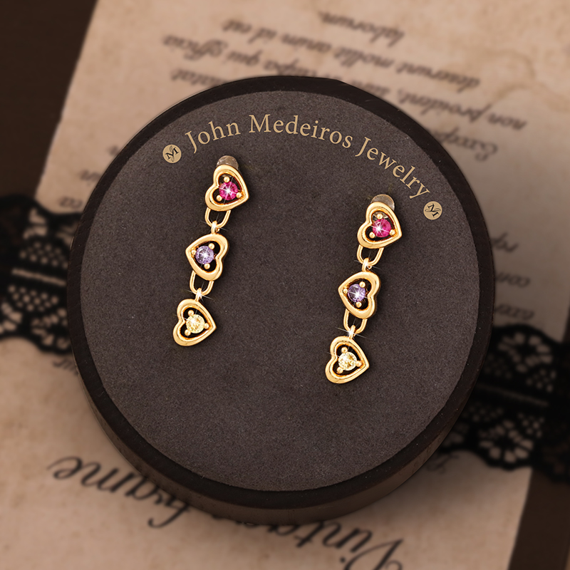 意大利john medeiros三色宝石流苏爱心耳钉高级感轻奢女领针耳环 - 图3