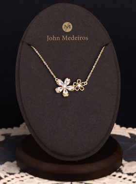 意大利john medeiros法式双生花满钻项链高级感轻奢女领针锁骨链