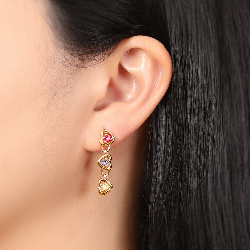 意大利john medeiros三色宝石流苏爱心耳钉高级感轻奢女领针耳环 - 图0