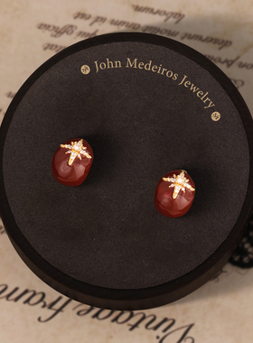意大利john medeiro八芒星红色水滴珐琅耳钉高级感轻奢女领针耳环