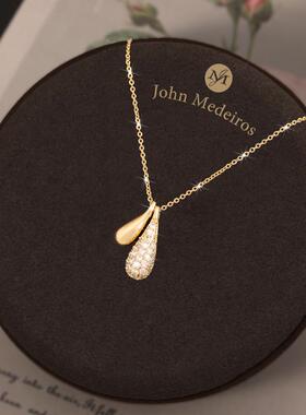 意大利john medeiros满钻双露珠项链高级感轻奢锁骨链女领针配饰