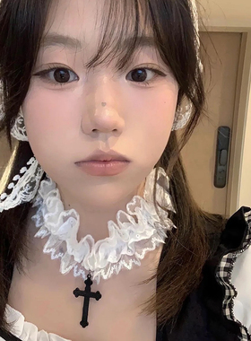 性感纯欲风项链十字架蕾丝颈环女