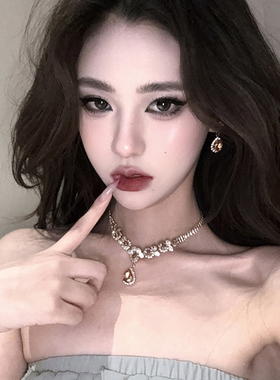 贵气感复古锆石水滴项链耳环女