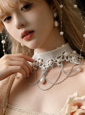 法式复古白色仿珍珠蕾丝项链
