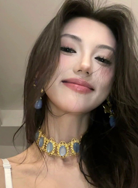 复古风蓝色宝石气质华丽项链耳环