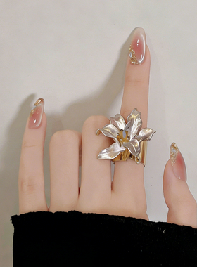 法式复古百合花瓣戒指女