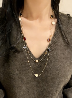 中古双层叠戴金属项链女