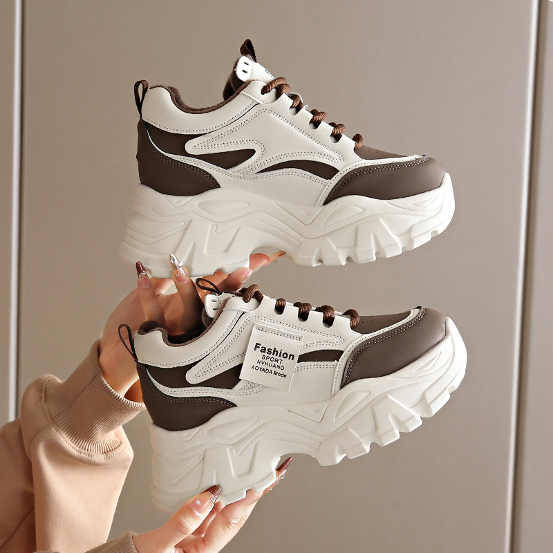 小个子内增高老爹鞋女2025新款冬季加绒二棉鞋皮面休闲百搭运动鞋 - 图2