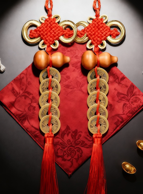中国风复古五帝钱28cm门对门吉祥结挂件手工中国结挂绳门窗挂饰