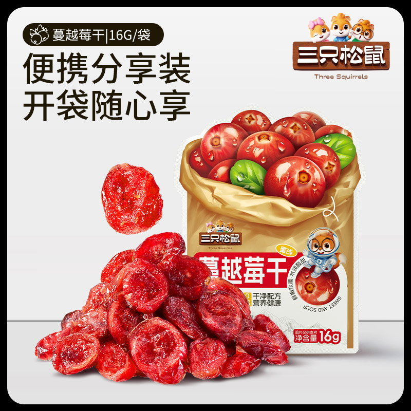 【满99减30】三只松鼠蔓越莓干16gx4袋果干果脯蜜饯零食小吃 - 图1