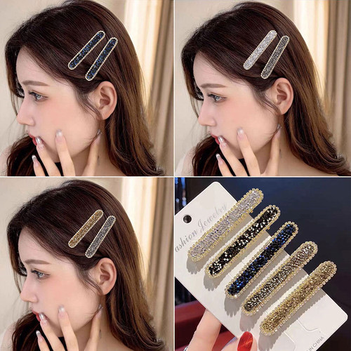 发夹女边夹侧边刘海前额碎发卡新款高端水钻一字鸭嘴夹子头饰卡子 - 图1
