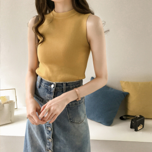 纯色半高领套头针织背心