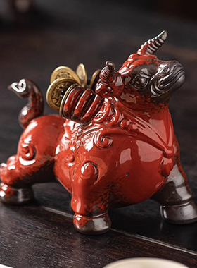 红色牛摆件创意陶瓷家居吉祥物生肖牛年工艺品客厅招财装饰品礼品