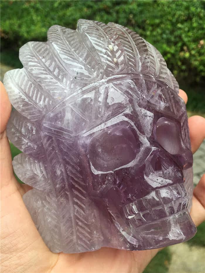 天然印第安紫水晶头骨摆件 手工雕刻 一物一图骷髅头