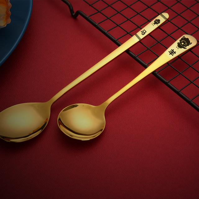 Thickened stainless steel zodiac gold spoon