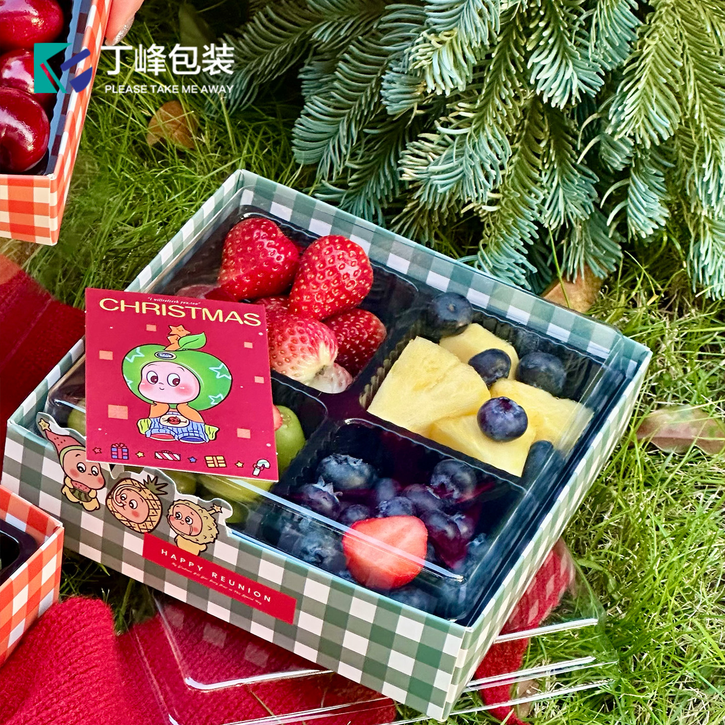 丁峰·红绿配色果切盒 网红单/双/四拼创意水果切透明盖打包盒,淘宝优惠券,粉丝福利购,淘宝优惠卷