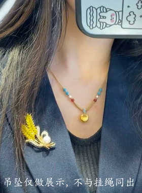 新中式金色黄财神吊坠编绳项链轻奢藏式南红玛瑙锁骨绳颈链国风绳