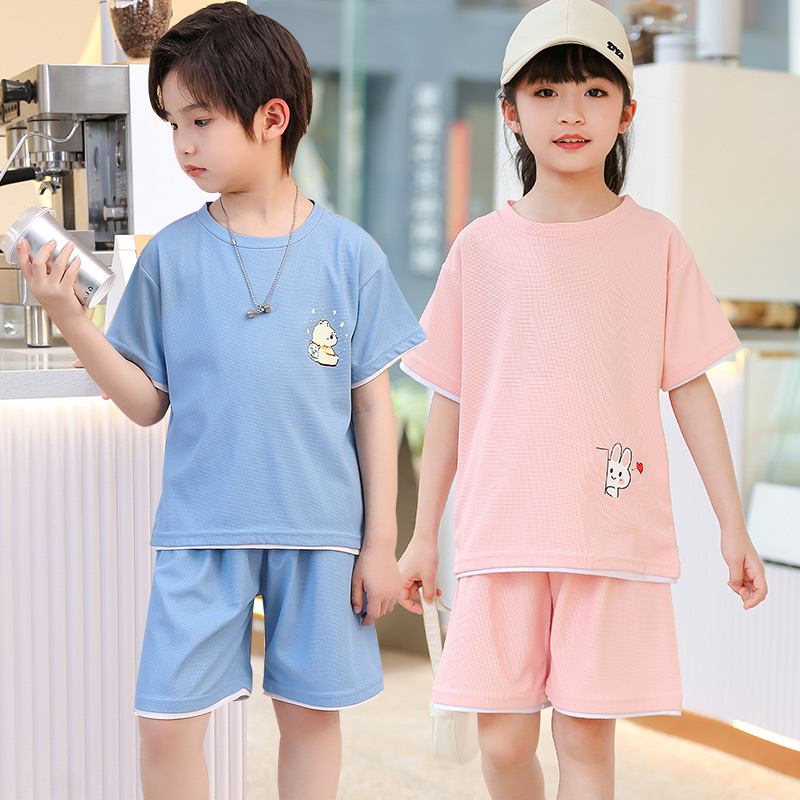 童装男童女童夏装套装2023年儿童短袖衣服帅男孩华夫格洋气休闲潮_朦朦哒小铺_童装/婴儿装/亲子装-第3张图片-提都小院