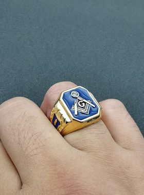 钛钢共济会男士戒指欧美嘻哈潮流