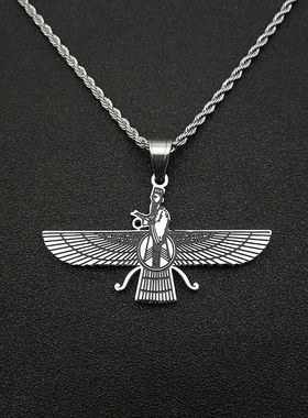 欧美百搭钛钢镀金波斯吊坠项链