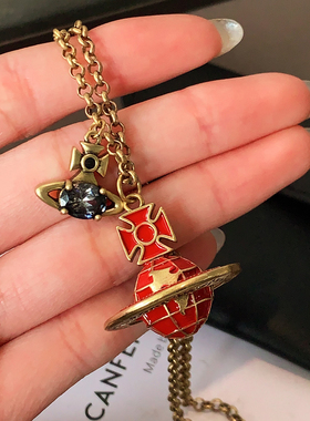 CANFEN新年红色西太后土星项链女