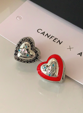CANFEN镶钻古银色爱心西太后耳环