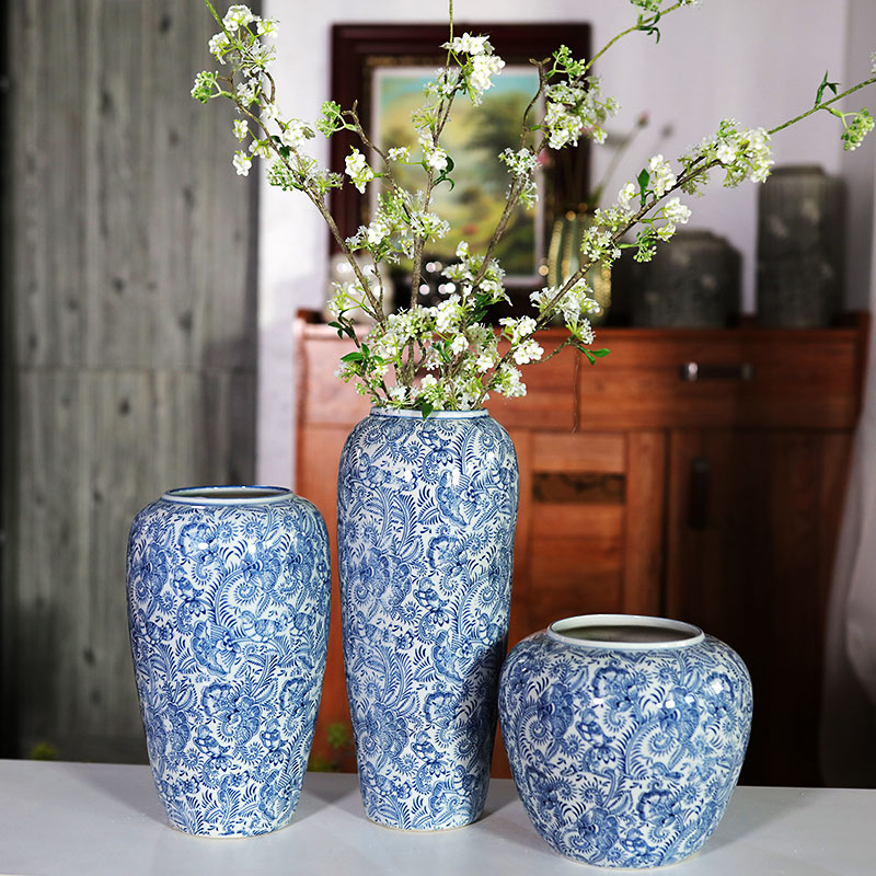 中式陶瓷青花花瓶摆件景德镇手工摆件客厅插花玄关水培创意花器