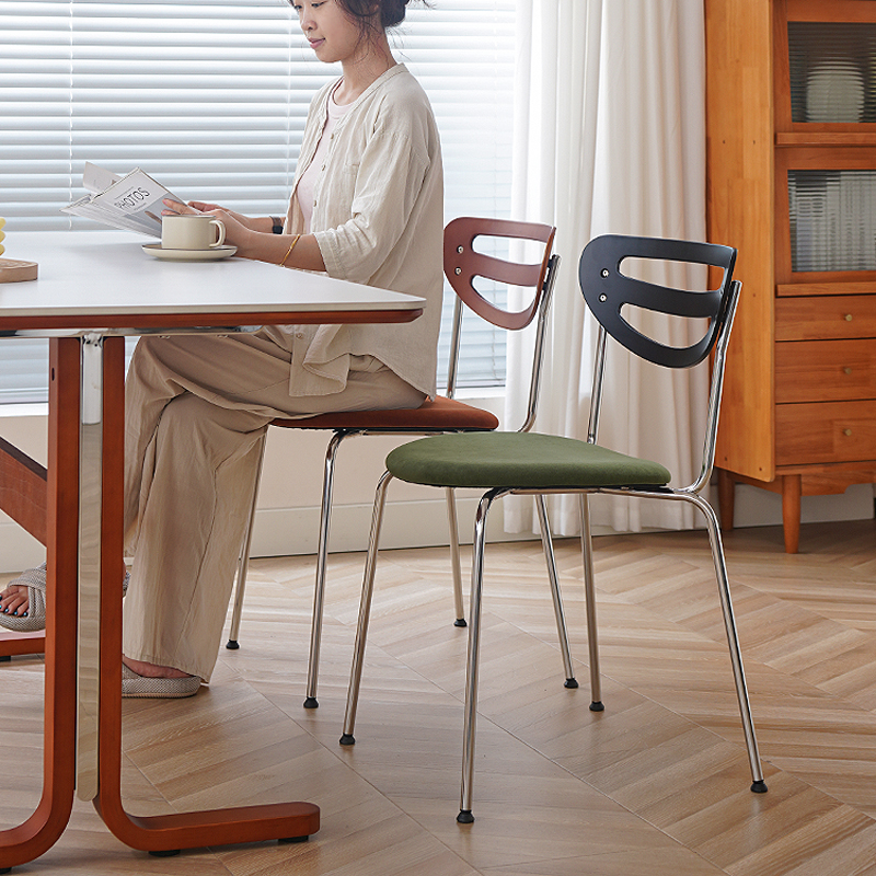中古实木餐椅不锈钢椅子简约现代家用设计师款餐厅凳子休闲靠背椅 - 图1