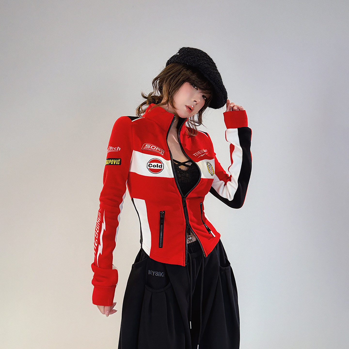 初代美希MEYSIKIM外套女2026新款秋冬赛车服半高领双面磨毛机车服,淘宝优惠券,粉丝福利购,淘宝优惠卷