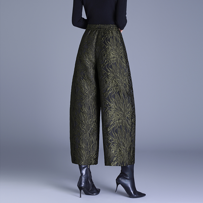 时尚高端裤子女款小个子松紧腰重工提花减龄百搭弯刀裤垮裤休闲裤 - 图2