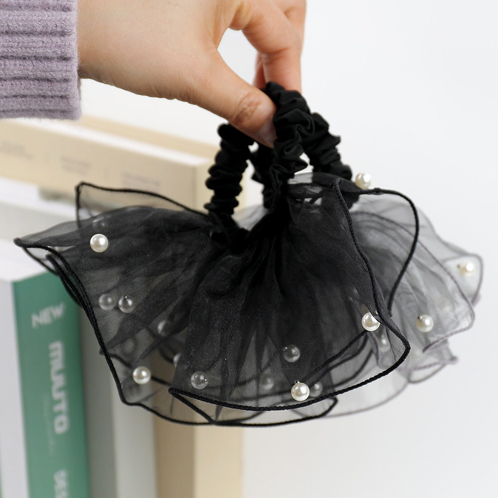 哎呀呀欧根纱钉珍珠发圈裙摆网纱蝴蝶结大肠圈高弹力扎马尾头绳,淘宝优惠券,粉丝福利购,淘宝优惠卷