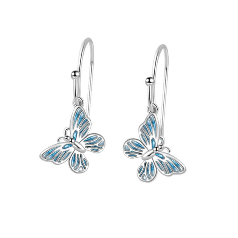 小众设计高级感浅蓝蝴蝶耳钩足银999纯银森系ins风滴胶养耳洞耳饰,淘宝优惠券,粉丝福利购,淘宝优惠卷