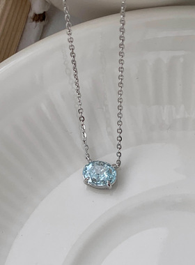 S925纯银蓝锆鸽子蛋项链女款日系小众设计高级感锁骨链小红书爆款
