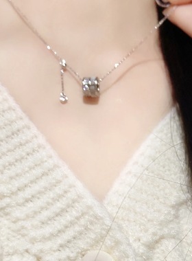 925纯银天然白贝母小蛮腰项链女锆石流苏吊坠高级感优雅配饰