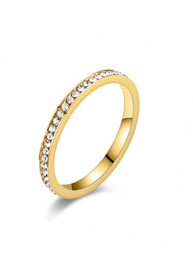 欧美潮流爆款2mm钛钢镶钻戒指女