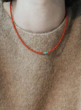 天然南红玛瑙项链极细柿柿如意锁骨链原创新中式风格本命年红色