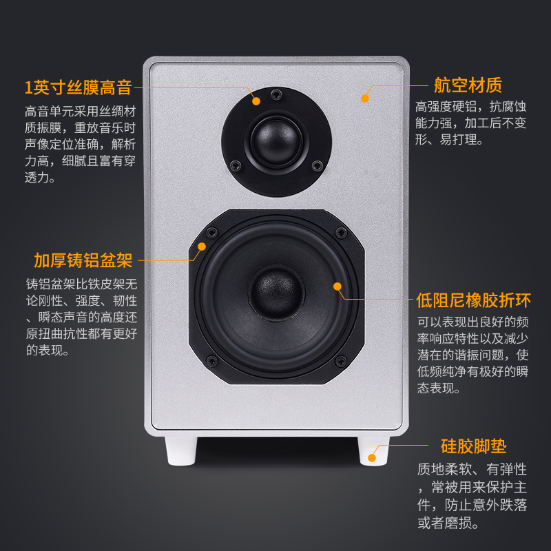 伟良DS4四寸二分频家用无源音箱HiFi铝合金电脑台式家用小型音响 - 图0