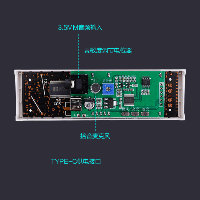 LED音频频谱显示 拾音氛围灯 声控音乐频谱电竞房气氛节奏灯车载 - 图1