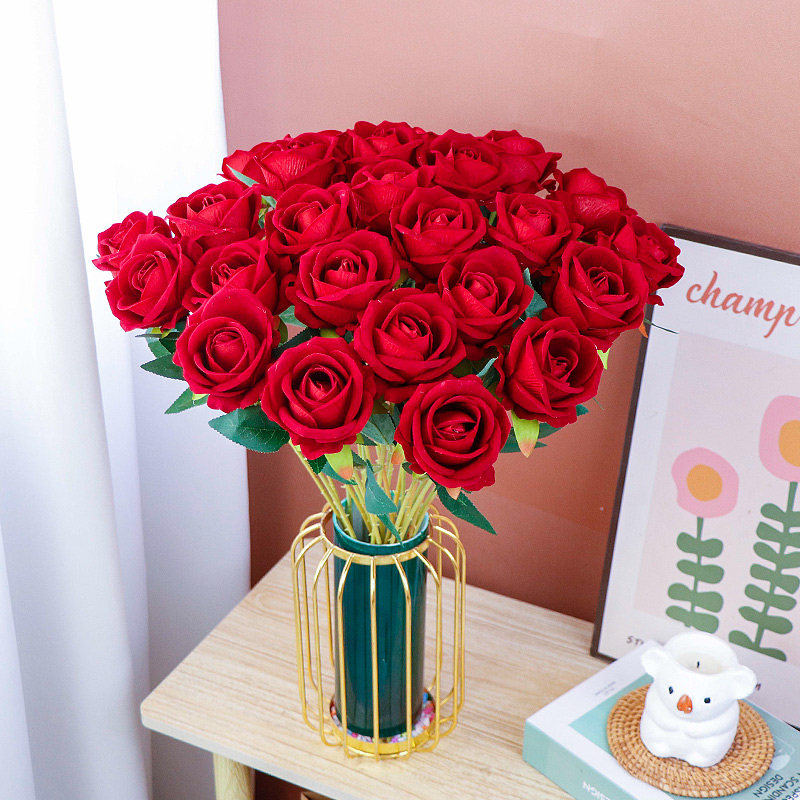 玫瑰花仿真花情人节塑料假花束家居摆件客厅餐桌干花插花摆设装饰
