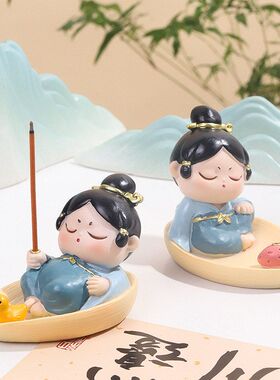 国潮唐小圆仕女香插盘线香香座桌面摆件香家居装饰品中式创意香盘
