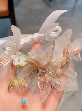 韩版森系超仙水晶花瓣花环发箍女高级感甜美灵动新娘拍照发饰品