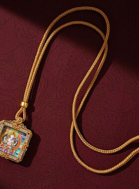 藏式唐卡随身描金五爷八大守护神吊坠挂件黄财神度母文殊普贤狐仙