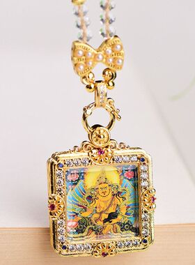原创设计款轻奢项链绳五路财神黄财神藏式唐卡佛牌招财水晶挂链