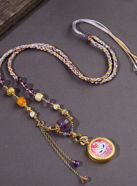 天然紫水晶转运珠多宝手工编织项链绳黄水晶九尾狐牌吊坠绳首饰品