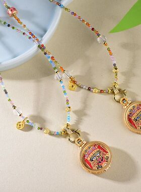碧玺轻奢锁骨链新中式珐琅彩扎基拉姆吊坠项链简约精致彩虹色首饰