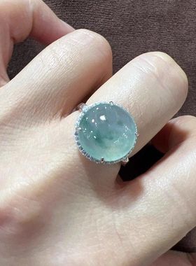 爆款玉髓S925银戒指小碎钻冰种飘花戒面气质轻奢高级感仿翡翠