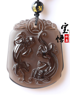 天然冰种黑曜石双貔貅吊坠转运招财护身貔貅玉牌男女项链