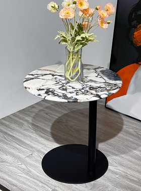 轻奢宝格丽蓝大理石圆形沙发边几小茶几客厅家用C型卧室床头角几