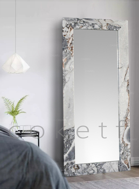 轻奢风宝格丽大理石长方形穿衣镜客厅卧室试衣镜挂墙全身镜落地镜